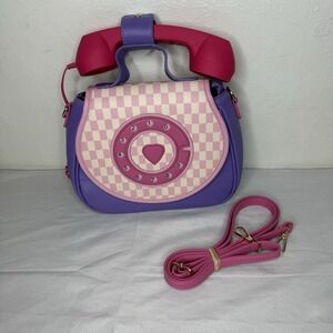 Bewaltz Novelty Handbag Phone Purse Pink Purple  Checkered Twee Coquette READ